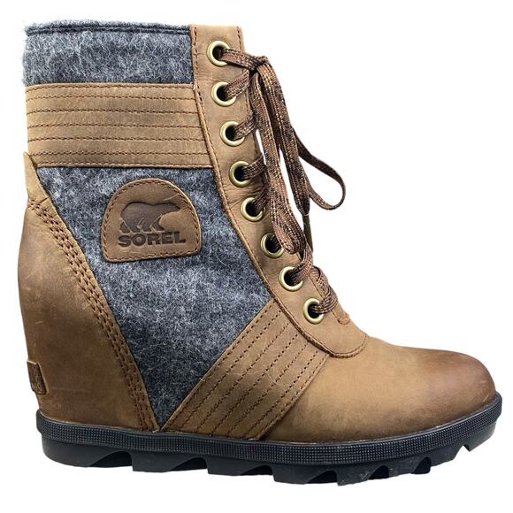 Sorel Women's Lexie Brown Leather Wedge Ankle Boots Size US 7 - Picture 1 of 10